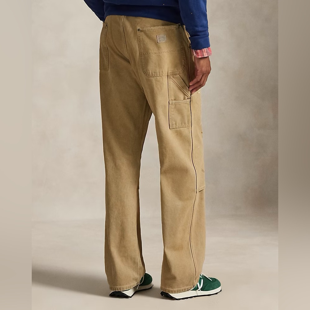 Vintage Polo Ralph Lauren Pants Mens 50x30 Beige Double Knee Biker Carpenter